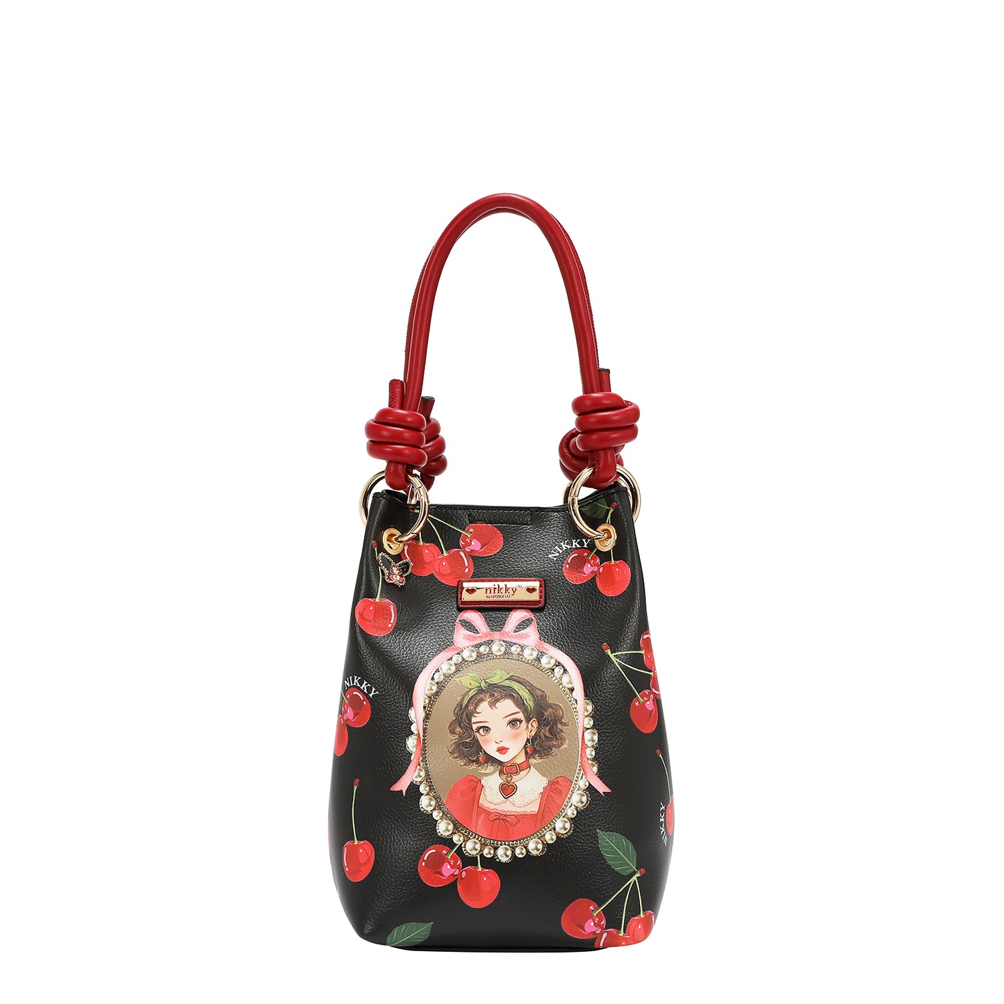2 PC BUCKET SHOULDER BAG - NK13127 CHERRY LIPS BLACK