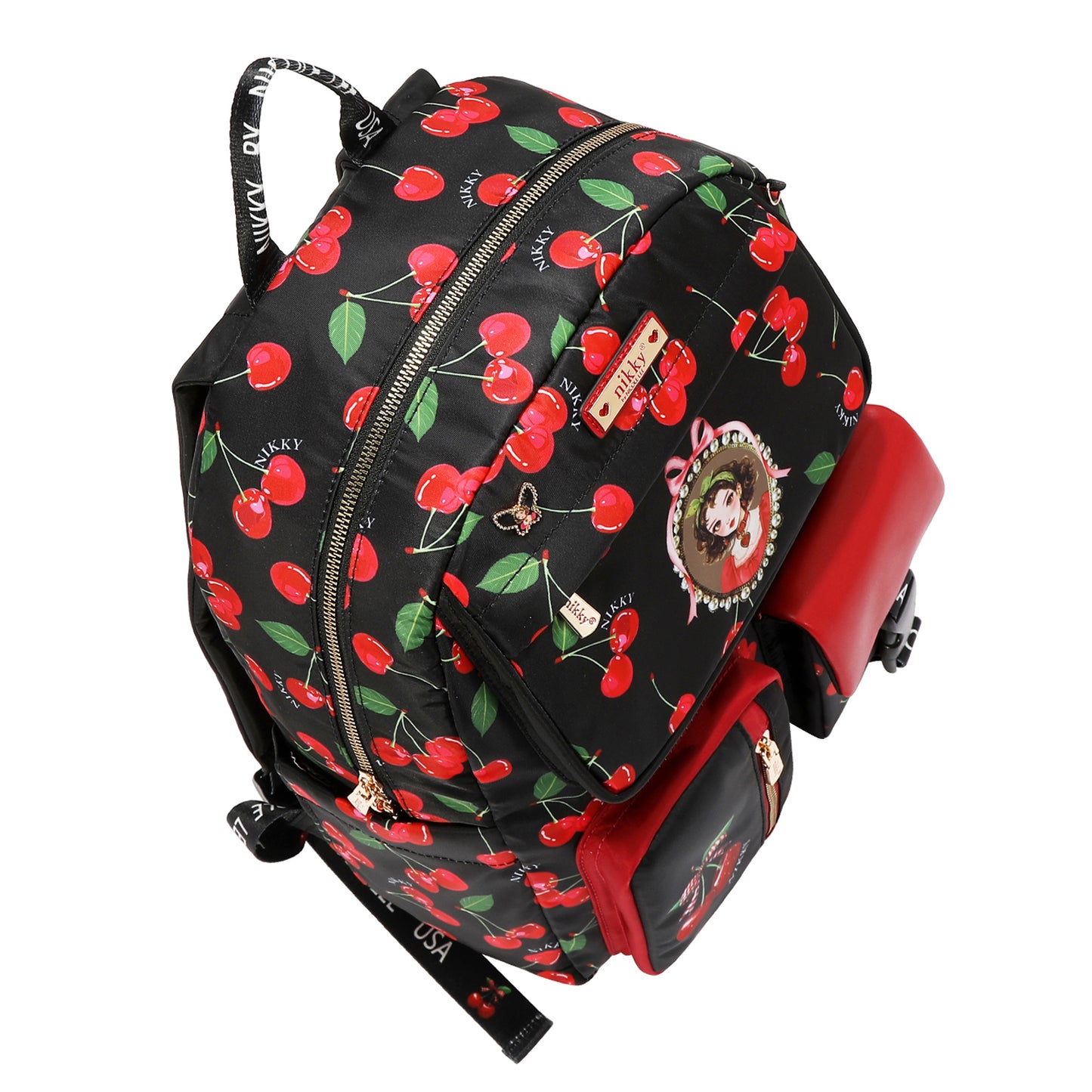 MULTI-POCKET FASHION BACKPACK - NK13137 CHERRY LIPS BLACK