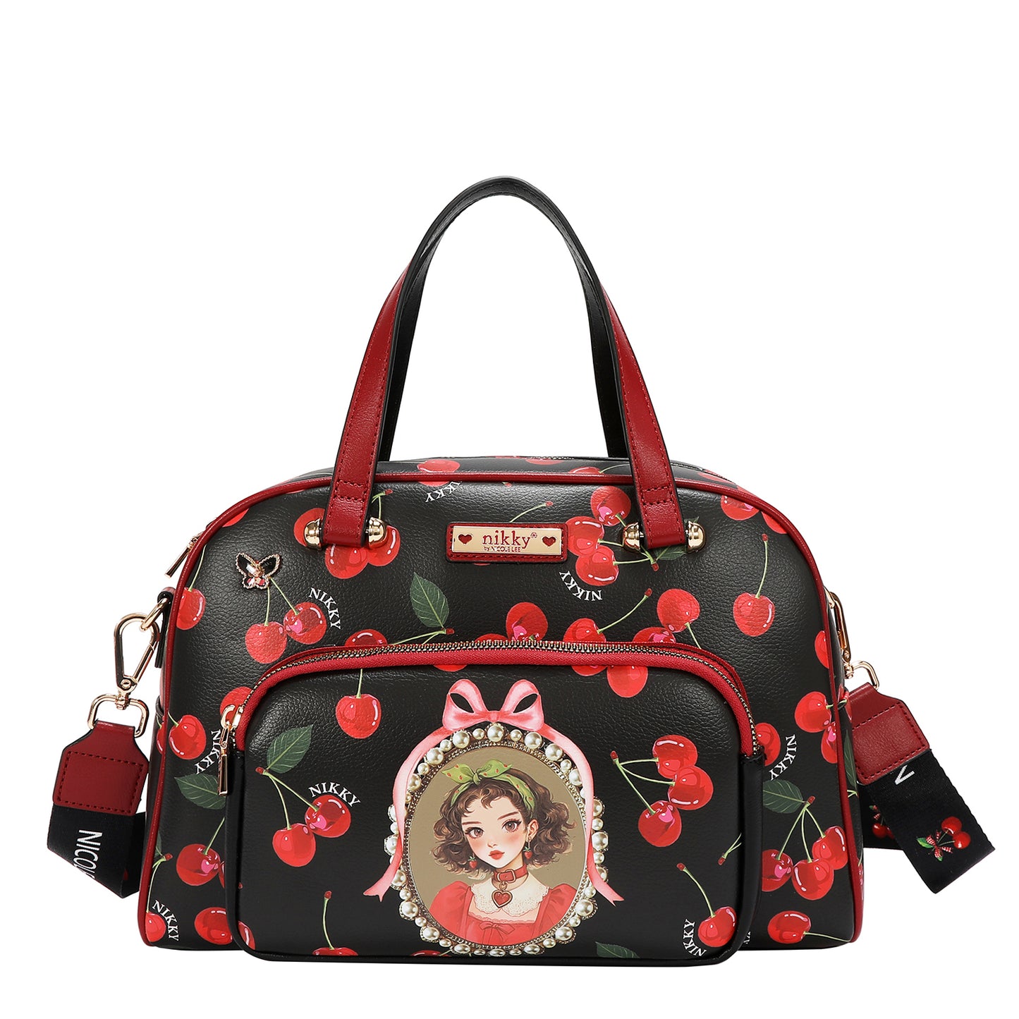 CHERRY LIPS 3 PIECE SET (SATCHEL, CROSSBODY, WALLET) - NK13160 CHERRY LIPS BLACK