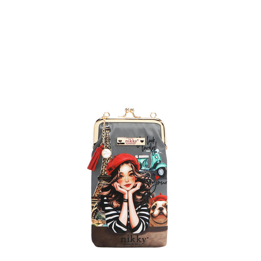 NIKKY KISSLOCK PHONE AND SUNGLASS PURSE - NK20340 ESSENCE OF YOU / EIFFEL DREAMS /  MEANT TO LOVE YOU /  FAIRY TALE /  NOSTALGIA /  I LIVE TO TRAVEL /  TRIO /  BEST BUDDIES /  URBAN COFFEE DREAM /  FLOWER DAY