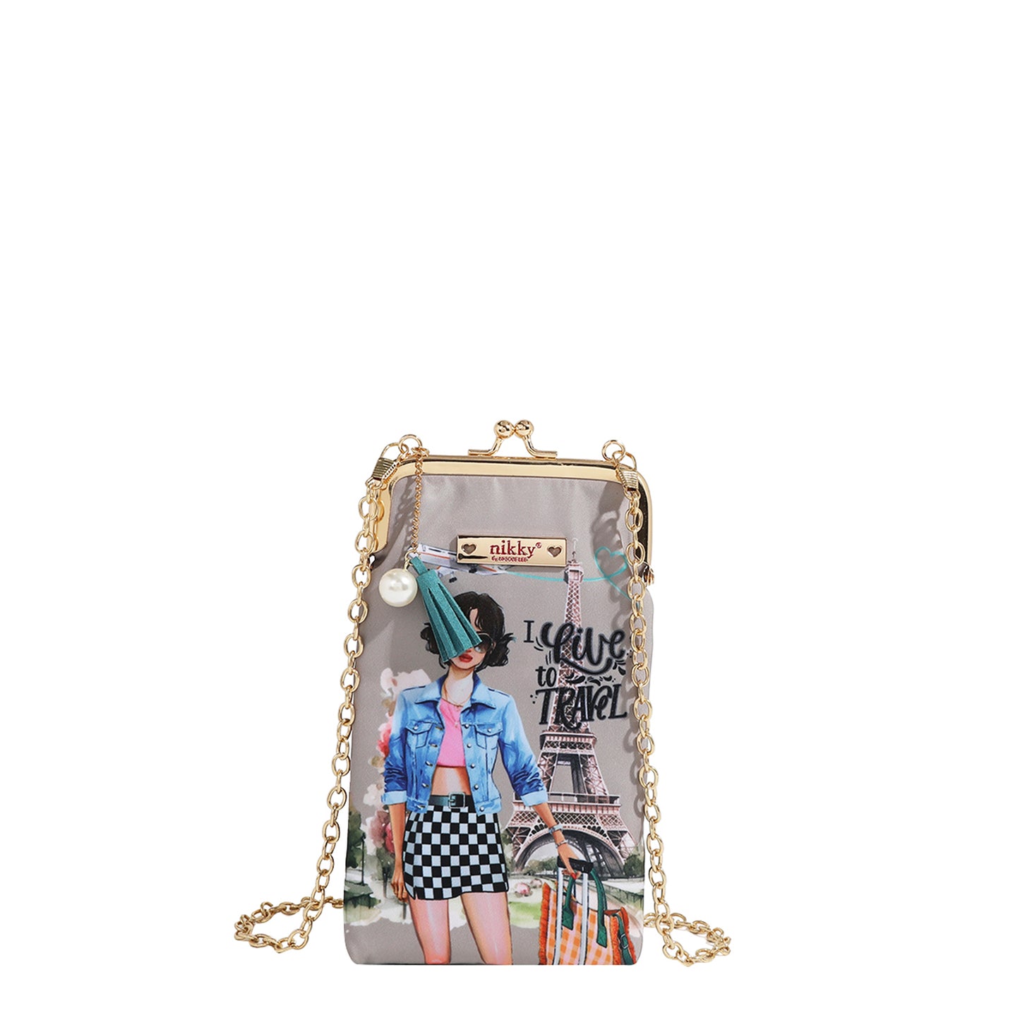 NIKKY KISSLOCK PHONE AND SUNGLASS PURSE - NK20340 ESSENCE OF YOU / EIFFEL DREAMS /  MEANT TO LOVE YOU /  FAIRY TALE /  NOSTALGIA /  I LIVE TO TRAVEL /  TRIO /  BEST BUDDIES /  URBAN COFFEE DREAM /  FLOWER DAY