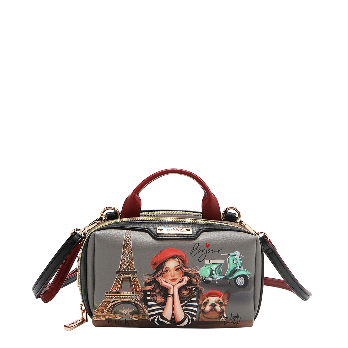 MINI BOSTON DOUBLE ZIP CROSSBODY - NK22535 ESSENCE OF YOU / EIFFEL DREAMS / MEANT TO LOVE YOU /  FAIRY TALE /  NOSTALGIA / i LIVE TO TRAVEL /  URBAN COFFEE DREAM