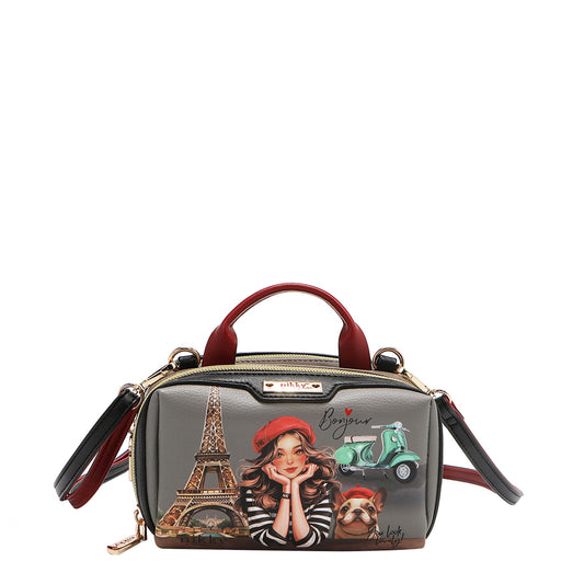 MINI BOSTON DOUBLE ZIP CROSSBODY - NK22535 ESSENCE OF YOU / EIFFEL DREAMS / MEANT TO LOVE YOU /  FAIRY TALE /  NOSTALGIA / i LIVE TO TRAVEL /  URBAN COFFEE DREAM