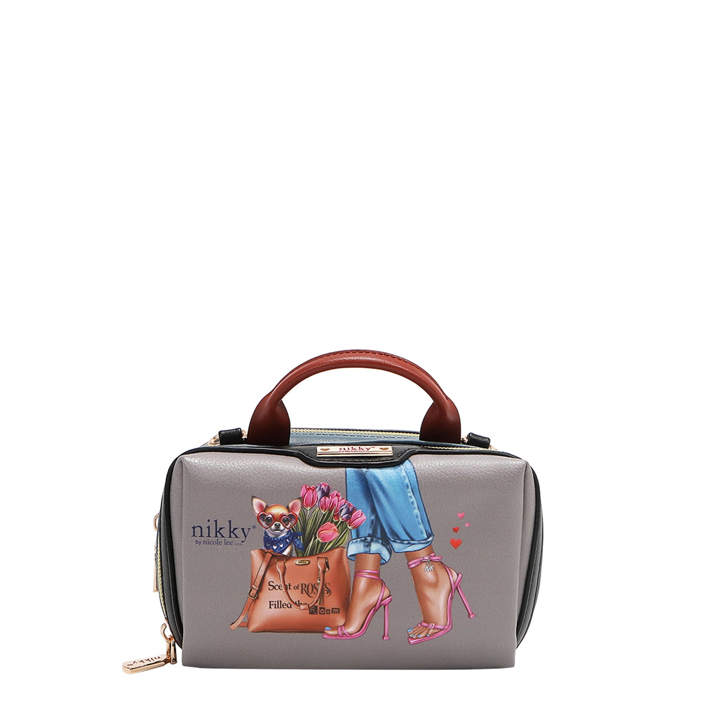MINI BOSTON DOUBLE ZIP CROSSBODY - NK22535 ESSENCE OF YOU / EIFFEL DREAMS / MEANT TO LOVE YOU /  FAIRY TALE /  NOSTALGIA / i LIVE TO TRAVEL /  URBAN COFFEE DREAM