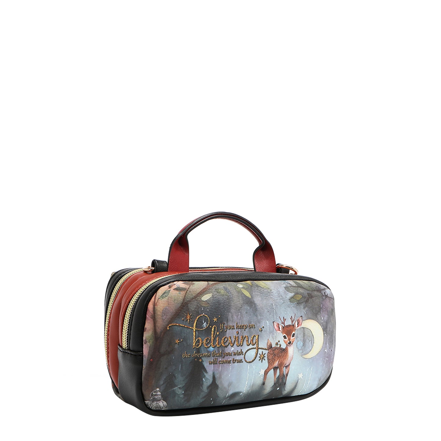 MINI BOSTON DOUBLE ZIP CROSSBODY - NK22535 ESSENCE OF YOU / EIFFEL DREAMS / MEANT TO LOVE YOU /  FAIRY TALE /  NOSTALGIA / i LIVE TO TRAVEL /  URBAN COFFEE DREAM
