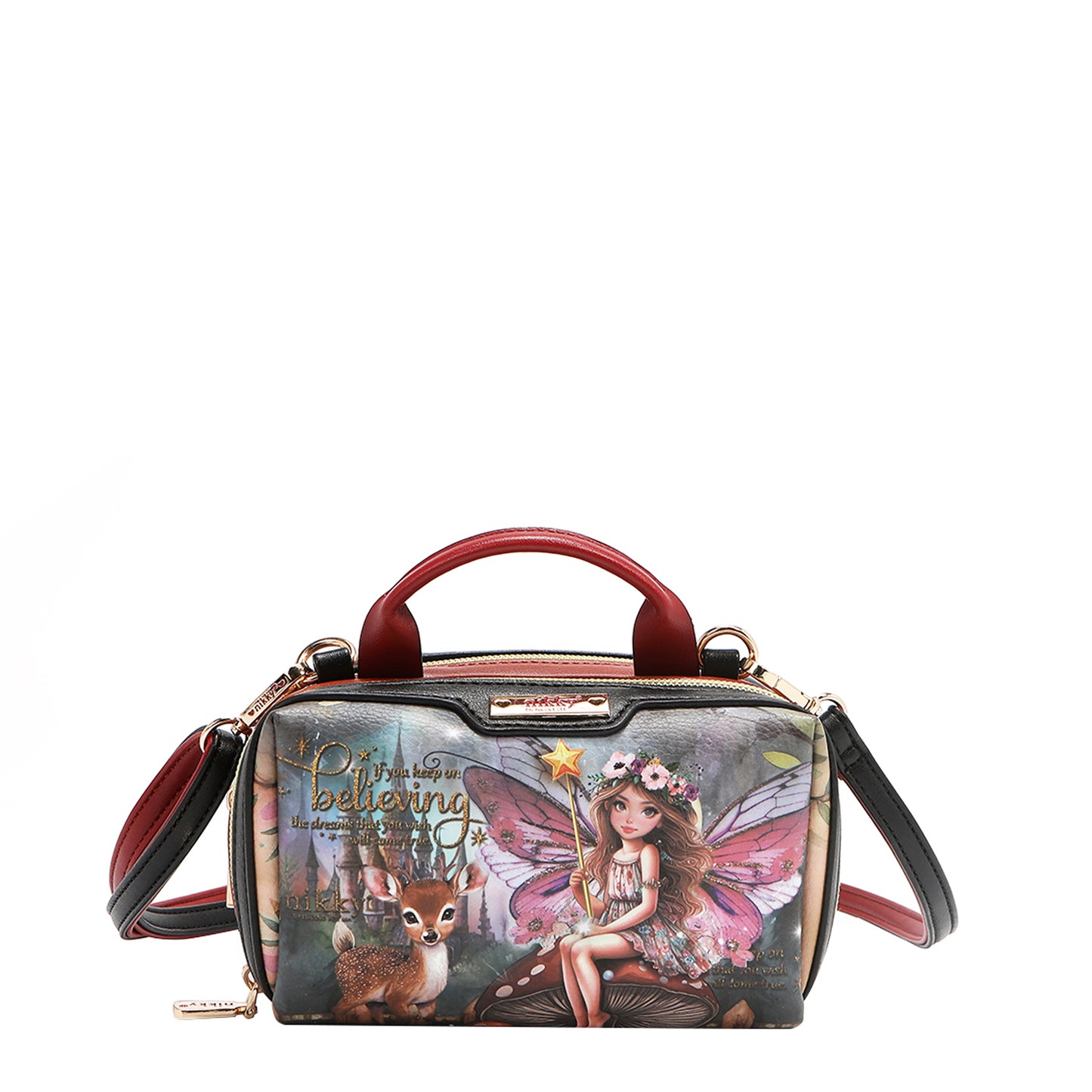 MINI BOSTON DOUBLE ZIP CROSSBODY - NK22535 ESSENCE OF YOU / EIFFEL DREAMS / MEANT TO LOVE YOU /  FAIRY TALE /  NOSTALGIA / i LIVE TO TRAVEL /  URBAN COFFEE DREAM