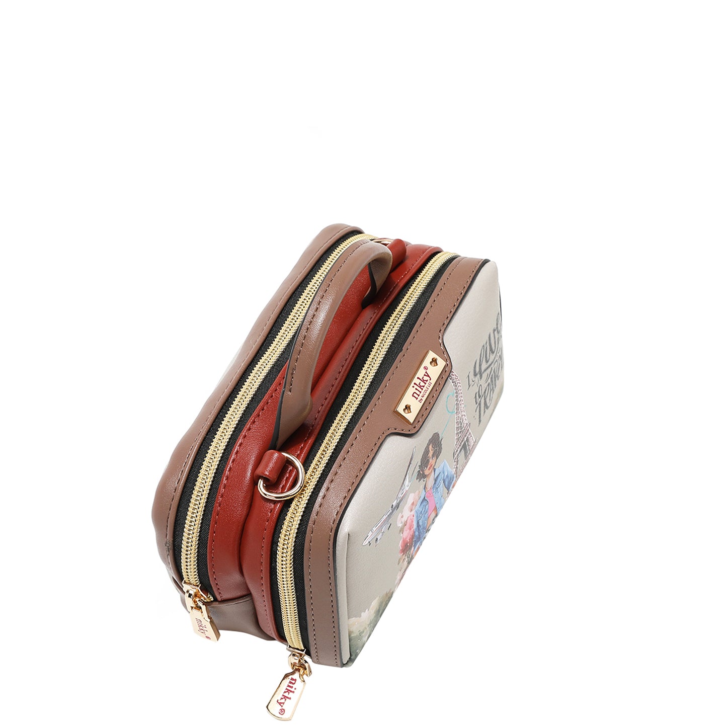 MINI BOSTON DOUBLE ZIP CROSSBODY - NK22535 ESSENCE OF YOU / EIFFEL DREAMS / MEANT TO LOVE YOU /  FAIRY TALE /  NOSTALGIA / i LIVE TO TRAVEL /  URBAN COFFEE DREAM