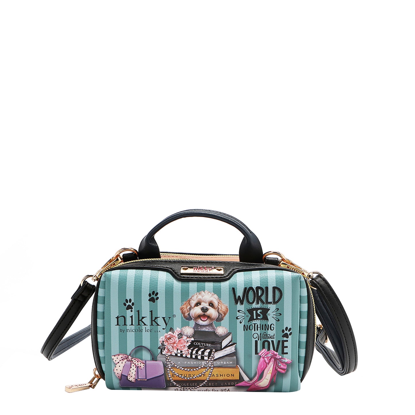 MINI BOSTON DOUBLE ZIP CROSSBODY - NK22535 ESSENCE OF YOU / EIFFEL DREAMS / MEANT TO LOVE YOU /  FAIRY TALE /  NOSTALGIA / i LIVE TO TRAVEL /  URBAN COFFEE DREAM