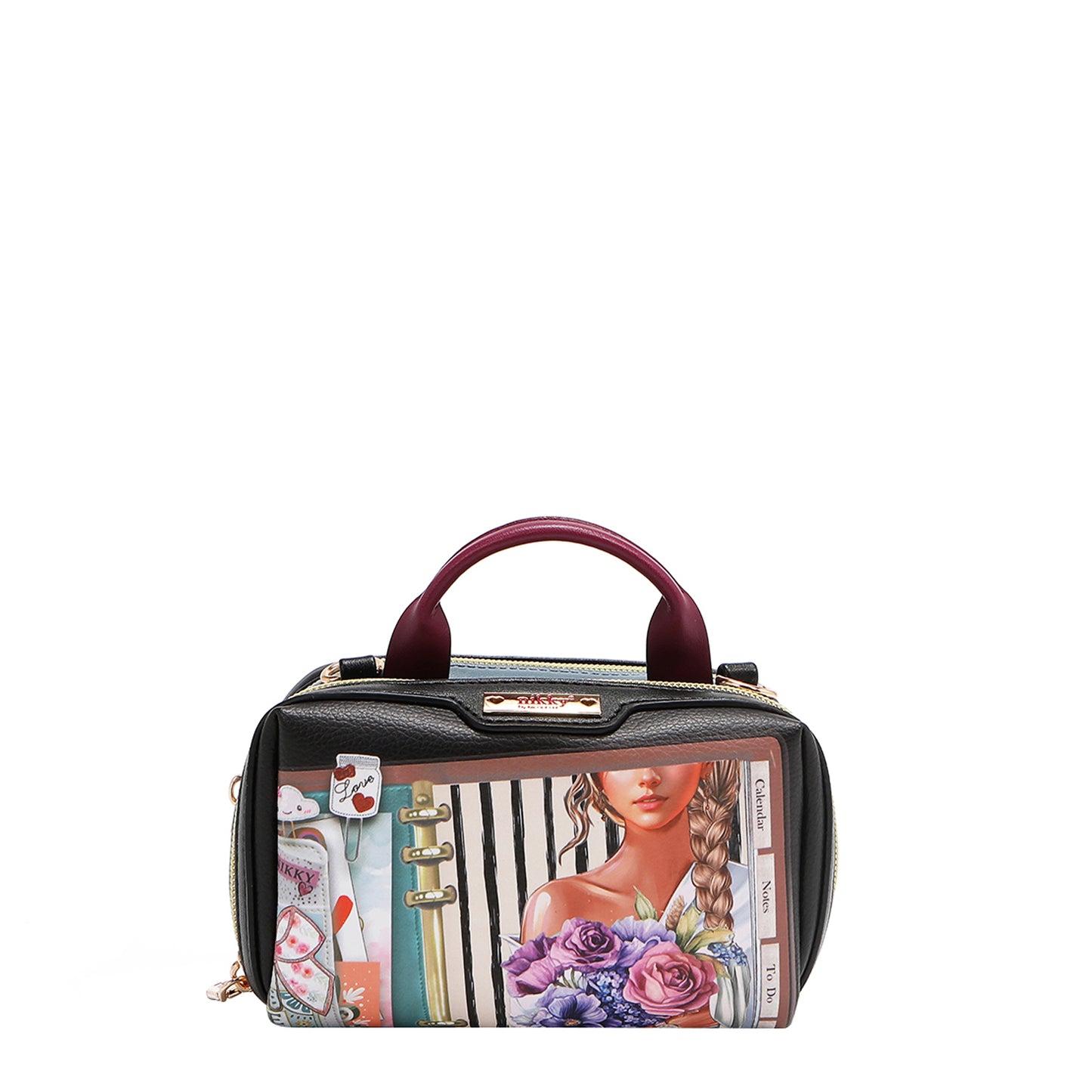 MINI BOSTON DOUBLE ZIP CROSSBODY - NK22535 ESSENCE OF YOU / EIFFEL DREAMS / MEANT TO LOVE YOU /  FAIRY TALE /  NOSTALGIA / i LIVE TO TRAVEL /  URBAN COFFEE DREAM