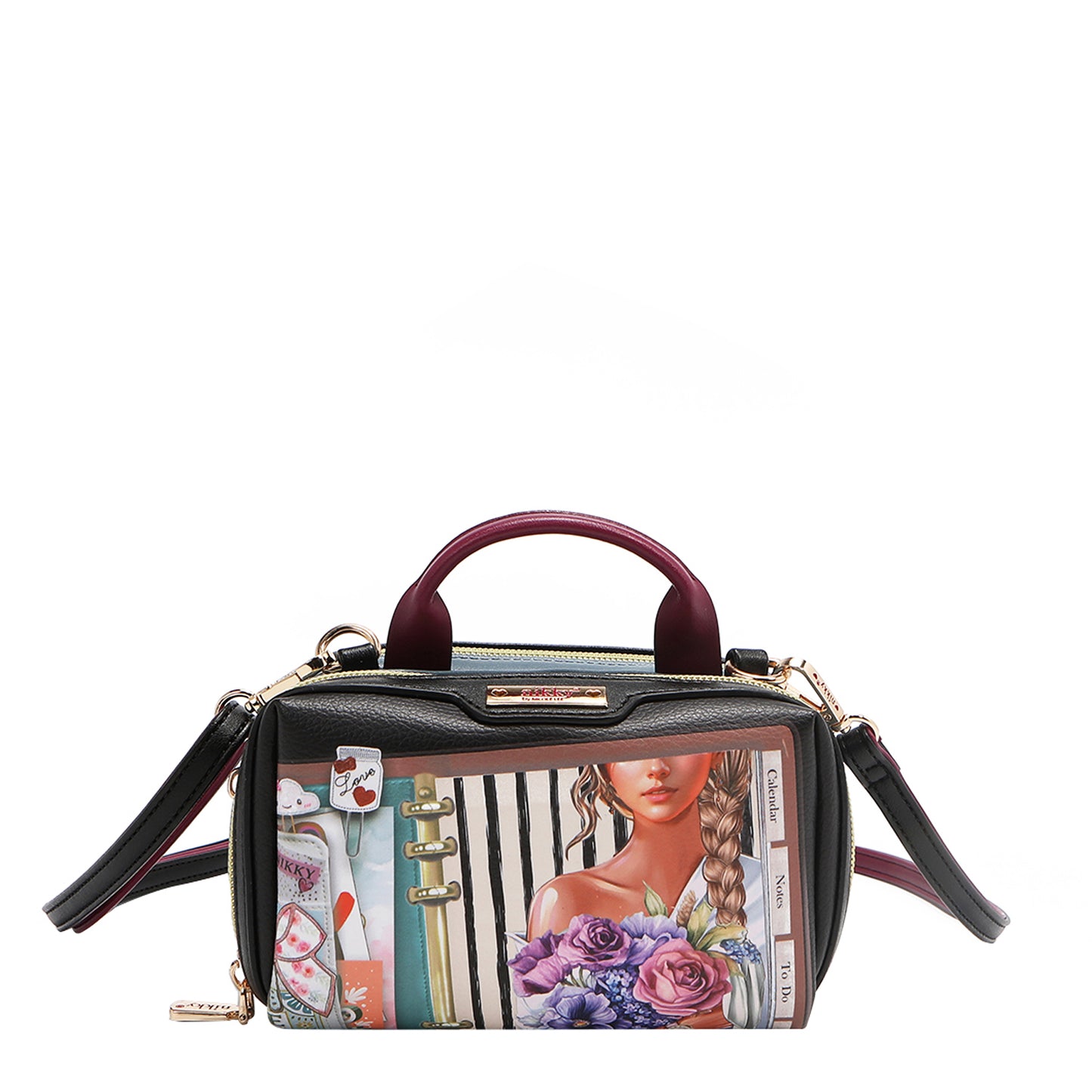 MINI BOSTON DOUBLE ZIP CROSSBODY - NK22535 ESSENCE OF YOU / EIFFEL DREAMS / MEANT TO LOVE YOU /  FAIRY TALE /  NOSTALGIA / i LIVE TO TRAVEL /  URBAN COFFEE DREAM