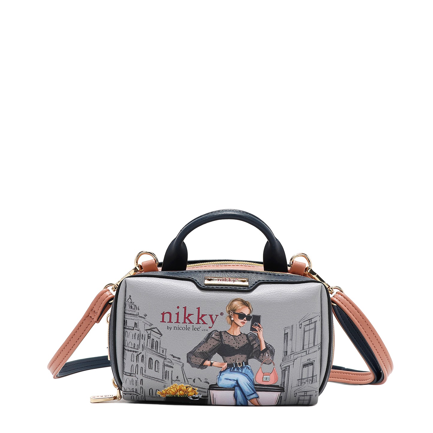 MINI BOSTON DOUBLE ZIP CROSSBODY - NK22535 ESSENCE OF YOU / EIFFEL DREAMS / MEANT TO LOVE YOU /  FAIRY TALE /  NOSTALGIA / i LIVE TO TRAVEL /  URBAN COFFEE DREAM