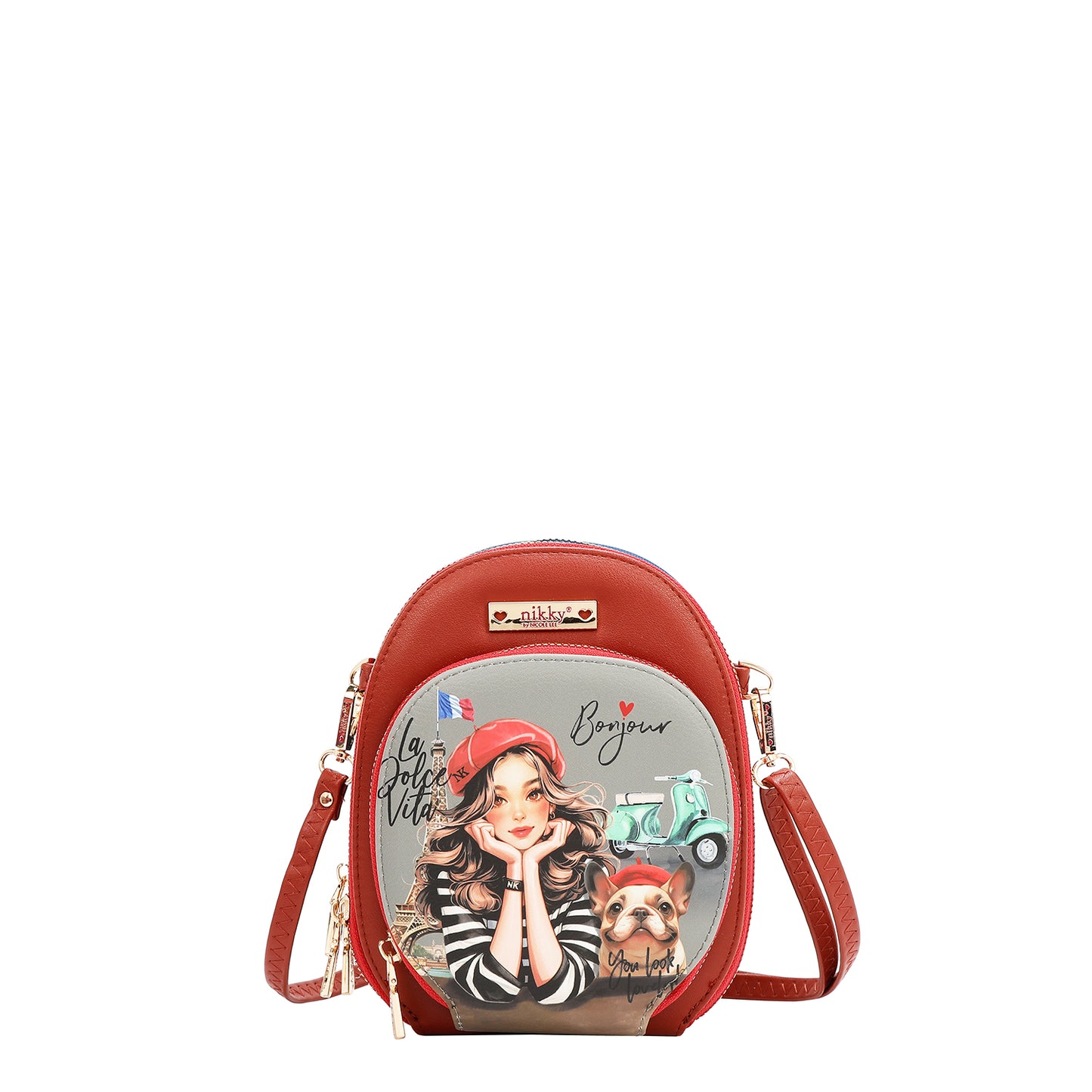 NIKKY MULTI POCKET SMALL CROSSBODY - NK24001 CHERRY LIPS BLACK / SWEET GIRL /ESSENCE OF YOU / EIFFEL DREAMS /  MEANT OT LOVE YOU /  FAIRY TALE / NOSTALGIA / I LIVE TO TRAAVEL
