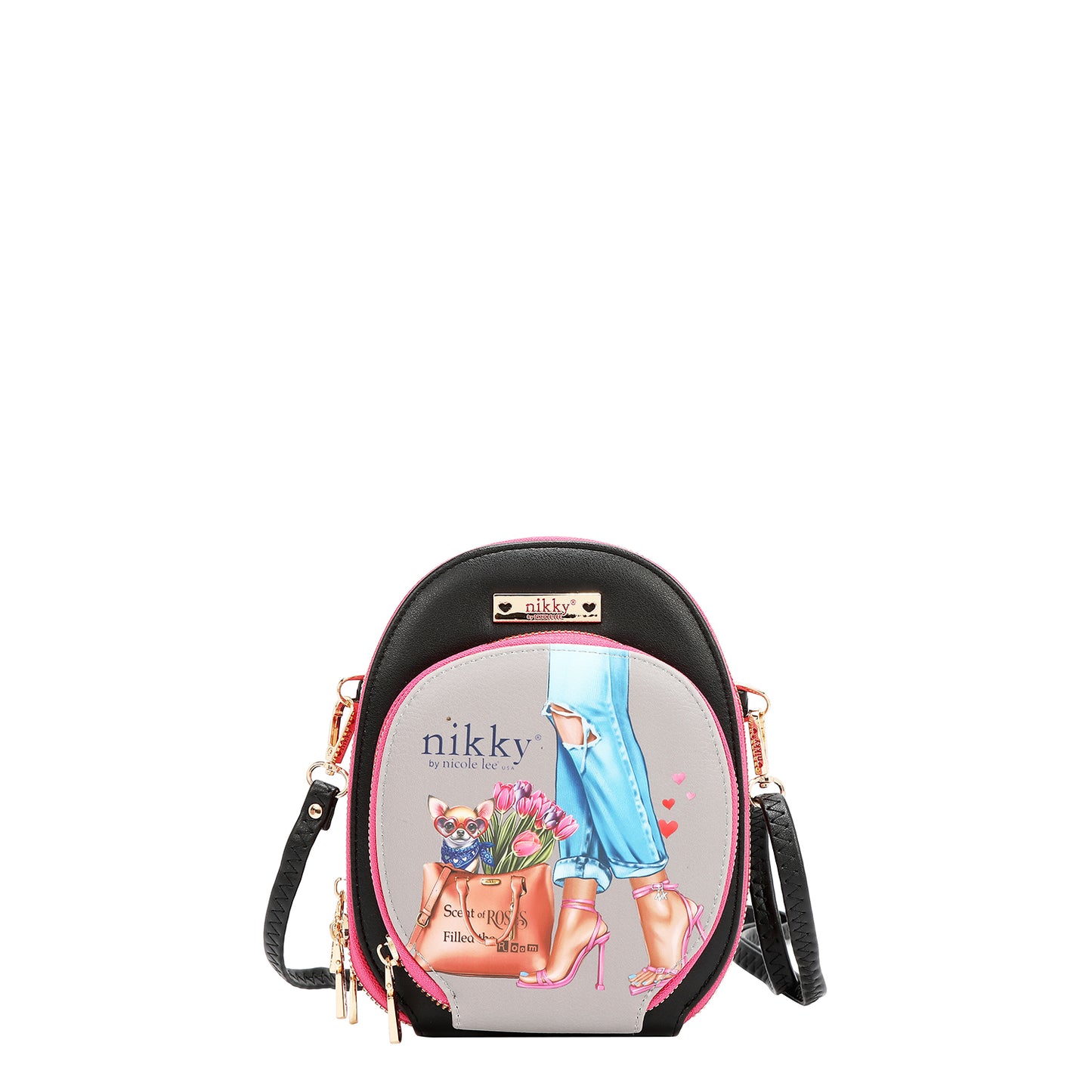 NIKKY MULTI POCKET SMALL CROSSBODY - NK24001 CHERRY LIPS BLACK / SWEET GIRL /ESSENCE OF YOU / EIFFEL DREAMS /  MEANT OT LOVE YOU /  FAIRY TALE / NOSTALGIA / I LIVE TO TRAAVEL