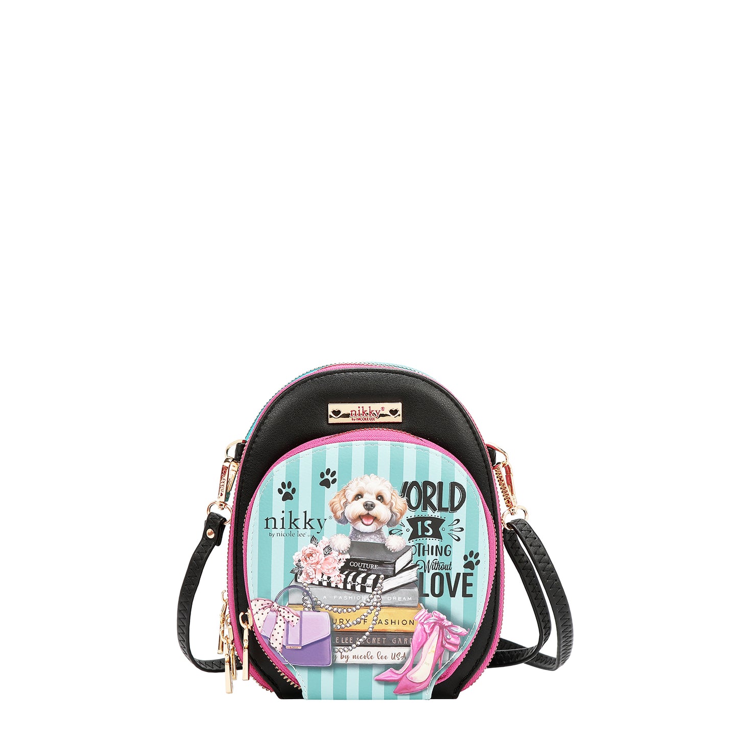 NIKKY MULTI POCKET SMALL CROSSBODY - NK24001 CHERRY LIPS BLACK / SWEET GIRL /ESSENCE OF YOU / EIFFEL DREAMS /  MEANT OT LOVE YOU /  FAIRY TALE / NOSTALGIA / I LIVE TO TRAAVEL