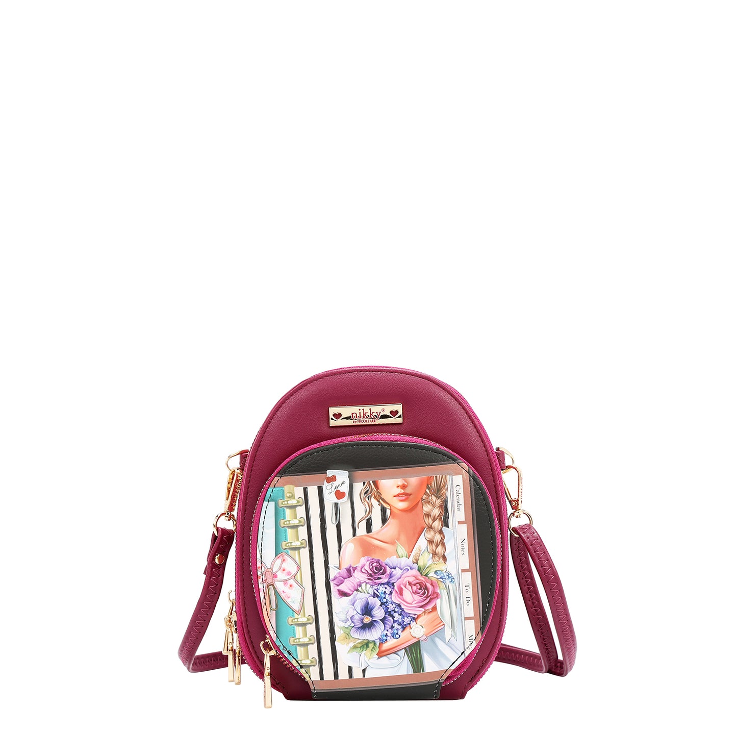 NIKKY MULTI POCKET SMALL CROSSBODY - NK24001 CHERRY LIPS BLACK / SWEET GIRL /ESSENCE OF YOU / EIFFEL DREAMS /  MEANT OT LOVE YOU /  FAIRY TALE / NOSTALGIA / I LIVE TO TRAAVEL
