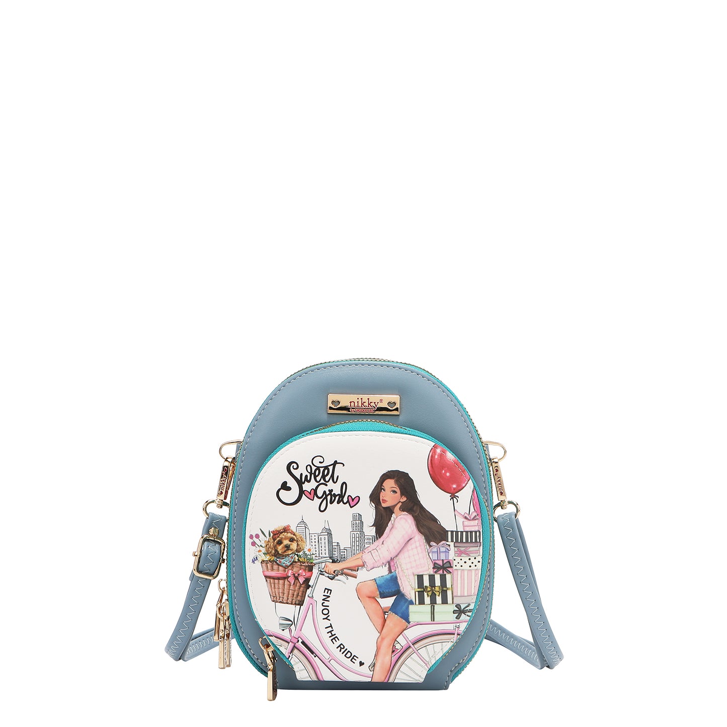 NIKKY MULTI POCKET SMALL CROSSBODY - NK24001 CHERRY LIPS BLACK / SWEET GIRL /ESSENCE OF YOU / EIFFEL DREAMS /  MEANT OT LOVE YOU /  FAIRY TALE / NOSTALGIA / I LIVE TO TRAAVEL