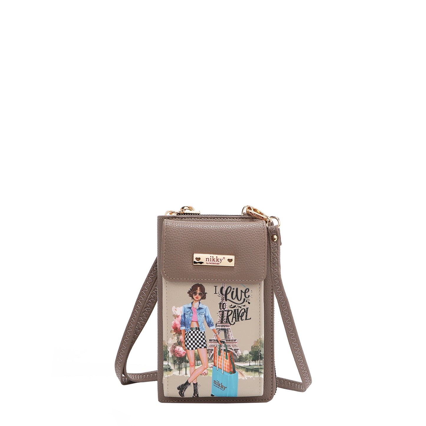 NIKKY PHONE/WALLET CROSSBODY BAG - NK24002 ESSENCE OF YOU / EIFFEL DREAMS / NOSTALGIA / FAIRY TALE / I LIVE TO TRAVEL / TRIO / FLOWER DAY / URBAN COFFEE DREAM                    MEANT TO LOVE YOU /  FAIRY TALE /