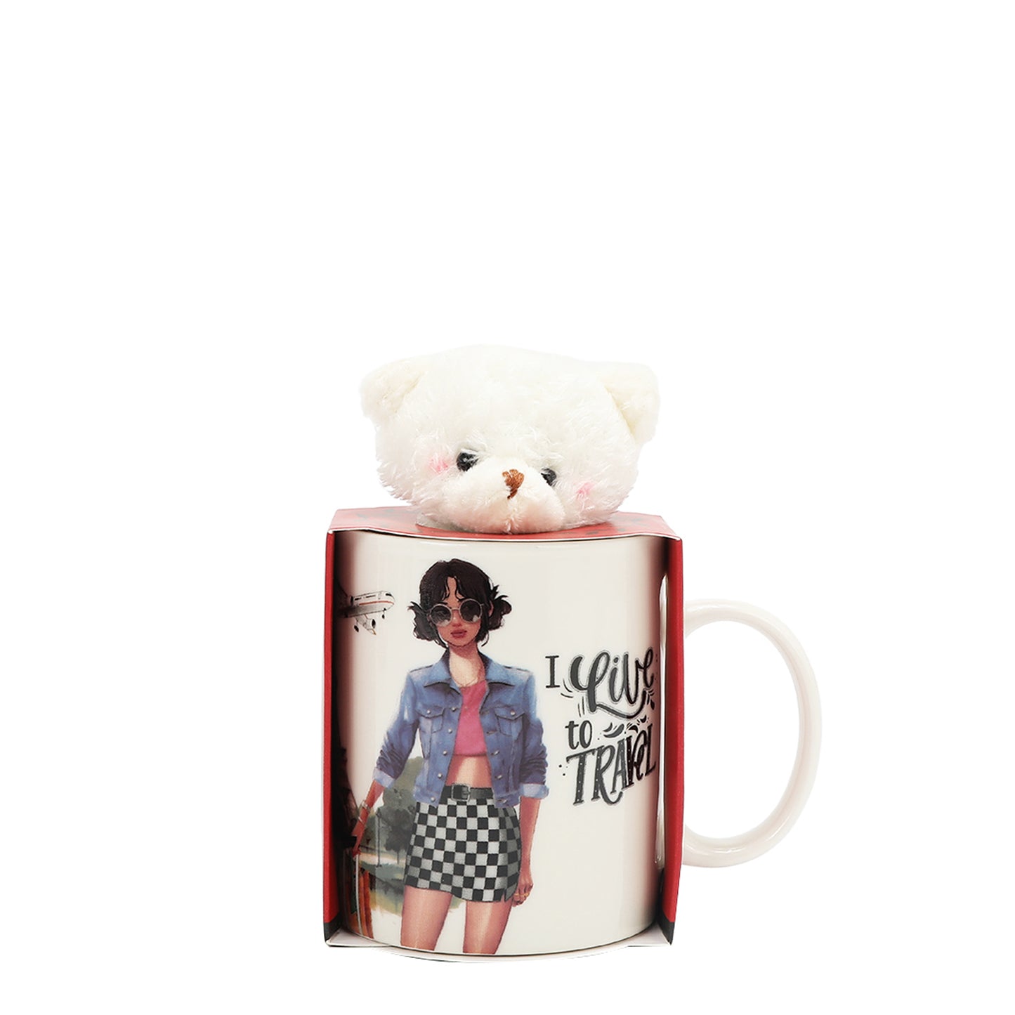 NIKKY CERAMIC MUG WITH BUNNY KEYCHAIN - NK24008 FLOWER DAY / I LIVE TO TRAVEL /  TRIO /  URBAN COFFEE DREAM /  BEST BUDDIES