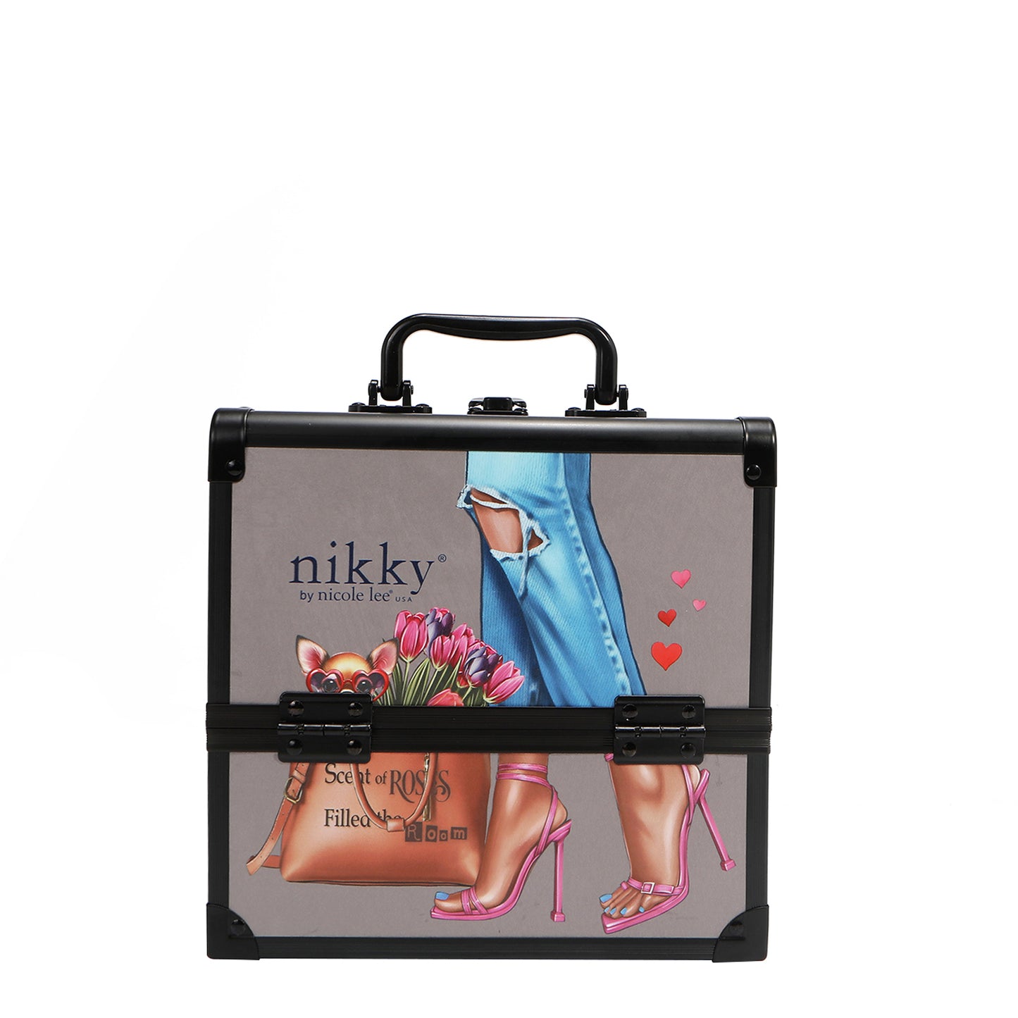 MULTI-TIER COSMETIC ORGANIZER CASE - NK25004 CHERRY LIPS BLACK / SWEET GIRL / ESSENCE OF YOU /  EIFFEL DREAMS /  MEANT TO LOVE YOU /  FAIRY TALE