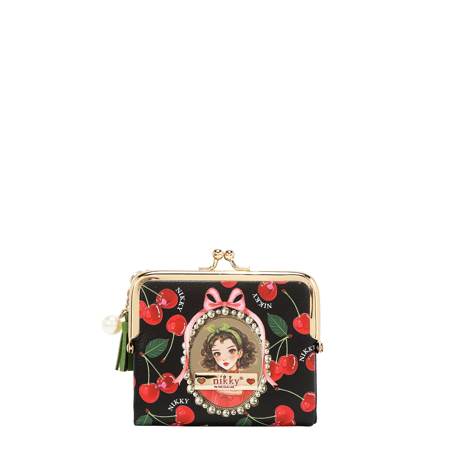 KISS-LOCK COIN PURSE WALLET - NK25033 CHERRY LIPS BLACK / SWEET GIRL