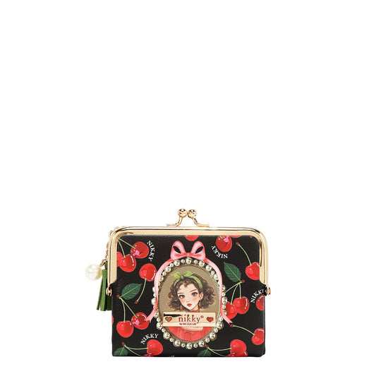 KISS-LOCK COIN PURSE WALLET - NK25033 CHERRY LIPS BLACK / SWEET GIRL