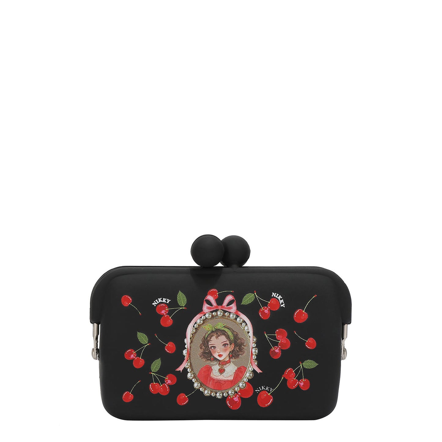 SILICONE CLASP COIN PURSE - NK25038 CHERRY LIPS BLACK / SWEET GIRL YELLOW