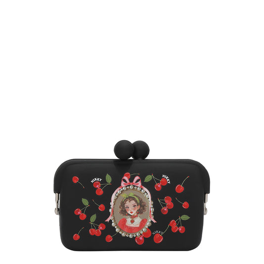 SILICONE CLASP COIN PURSE - NK25038 CHERRY LIPS BLACK / SWEET GIRL YELLOW
