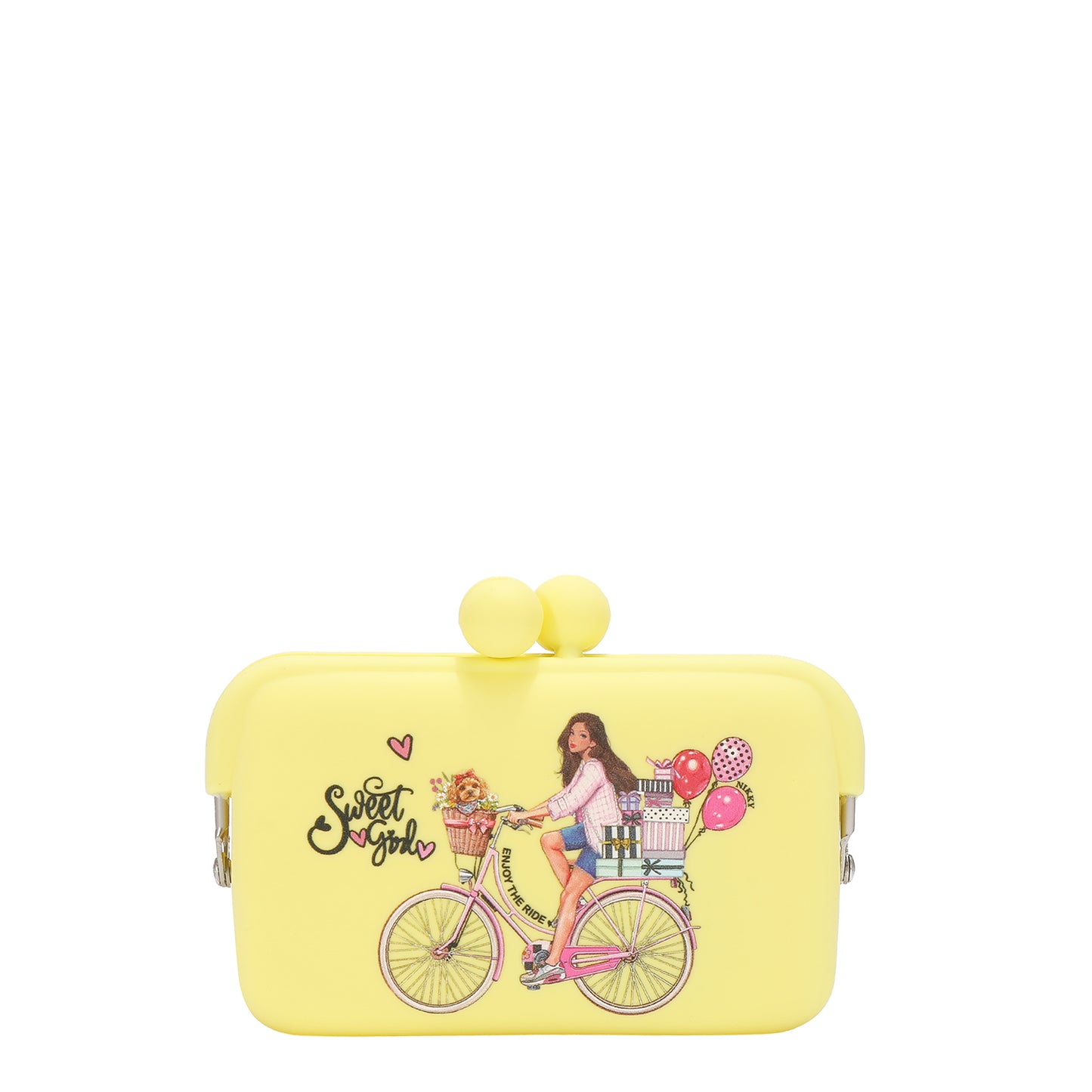 SILICONE CLASP COIN PURSE - NK25038 CHERRY LIPS BLACK / SWEET GIRL YELLOW