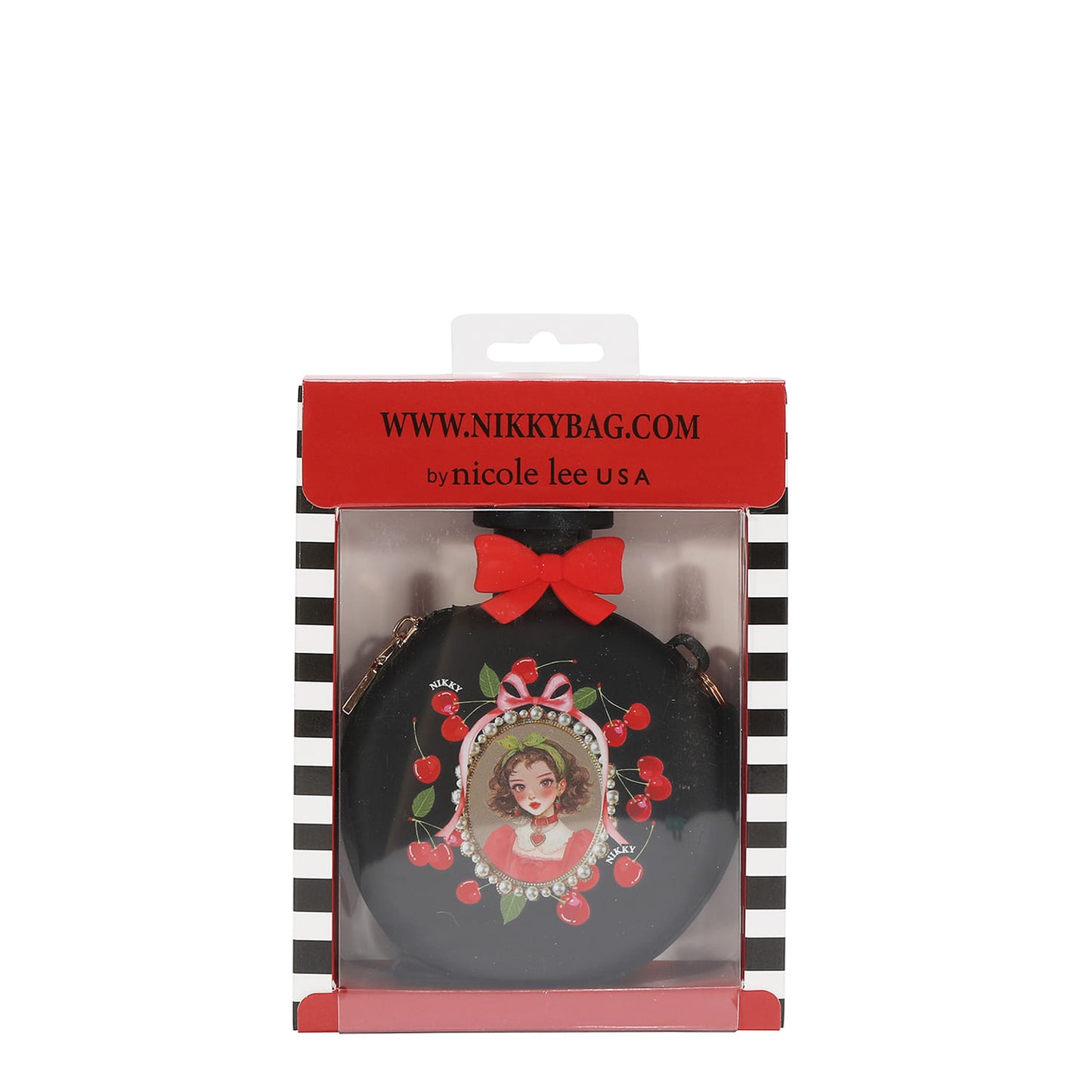 ROUND MINI WRISTLET COIN PURSE - NK25041 CHERRY LIPS BLACK / SWEET GIRL BLACK / SWEET GIRL WHITE