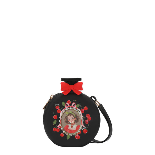 ROUND MINI WRISTLET COIN PURSE - NK25041 CHERRY LIPS BLACK / SWEET GIRL BLACK / SWEET GIRL WHITE