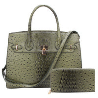 OS1096W Ostrich Croc Padlock 2-in-1 Satchel