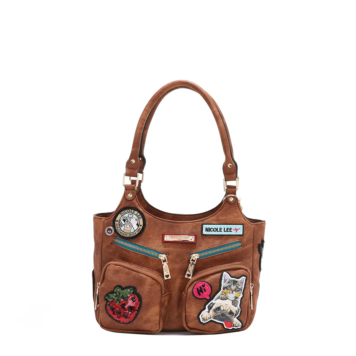 MULTI PATCH SHOULDER BAG - P17084 BLUE / GREEN / RED / BROWN