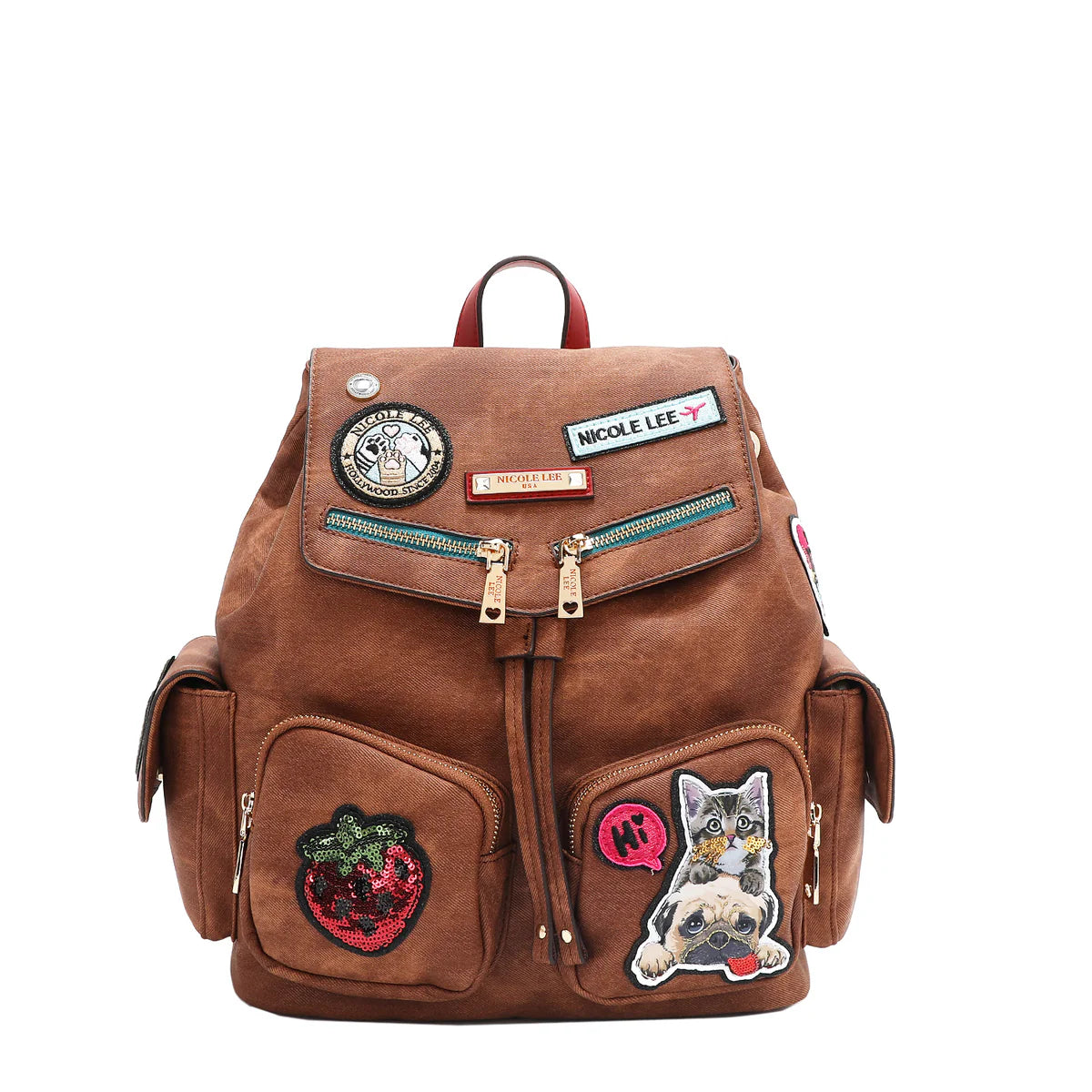 MULTI PATCH BACKPACK - P17085 BLUE / GREEN / RED / BROWN