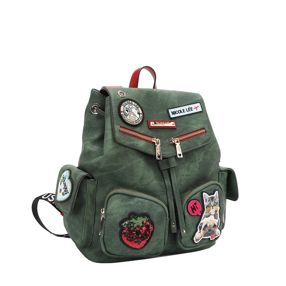 MULTI PATCH BACKPACK - P17085 BLUE / GREEN / RED / BROWN