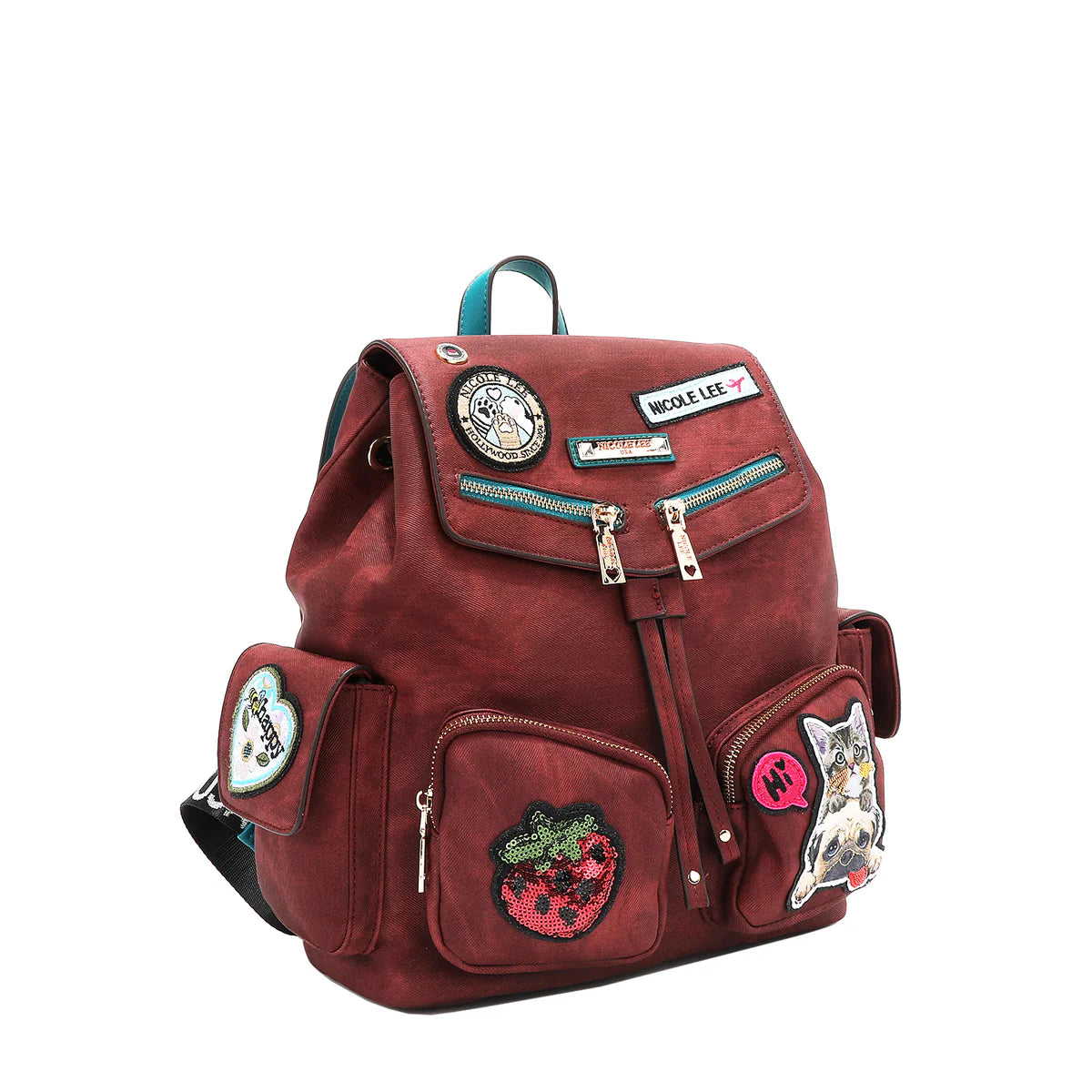 MULTI PATCH BACKPACK - P17085 BLUE / GREEN / RED / BROWN