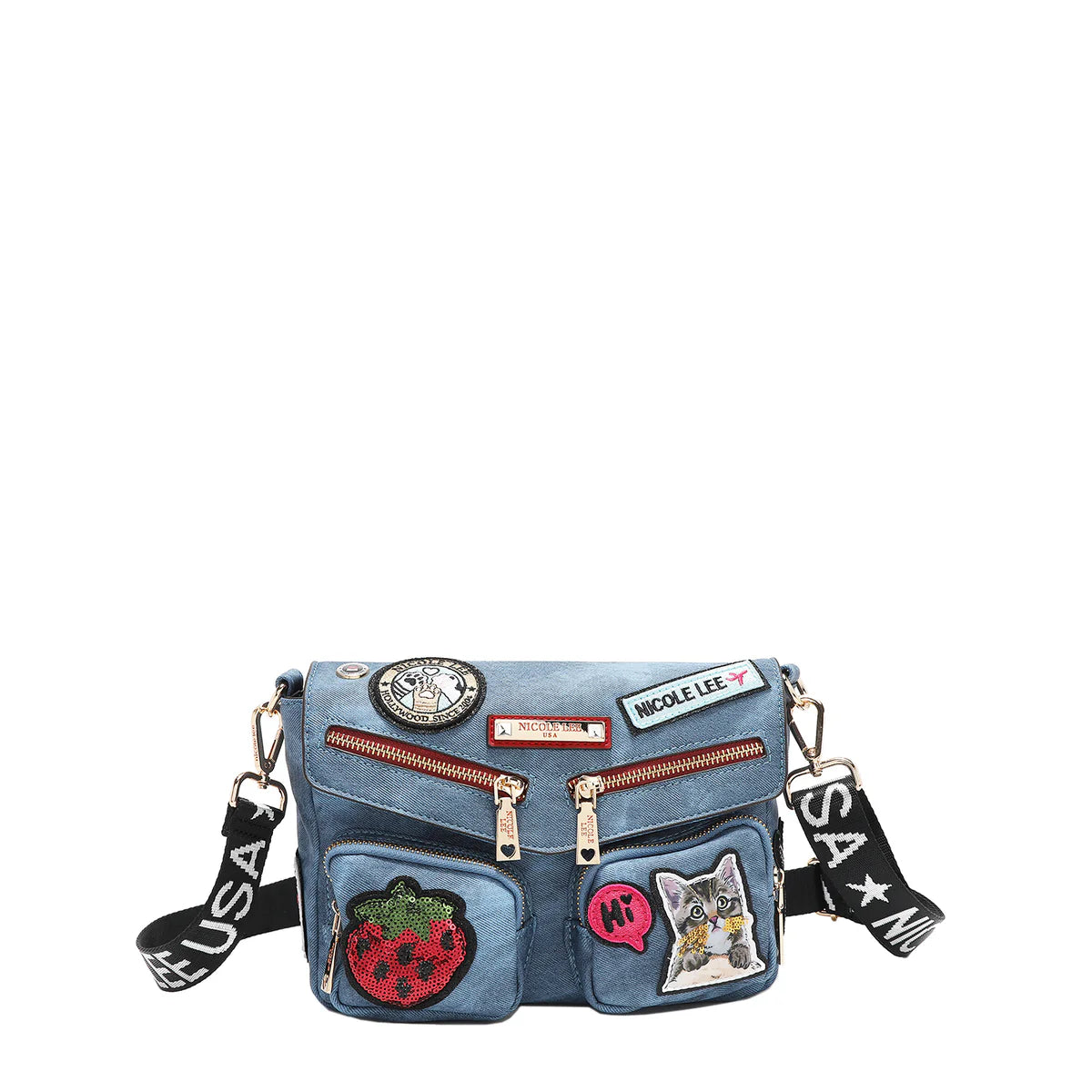 MULTI PATCH FLAP CROSSBODY - P17086 BLUE / GREEN / RED / BROWN