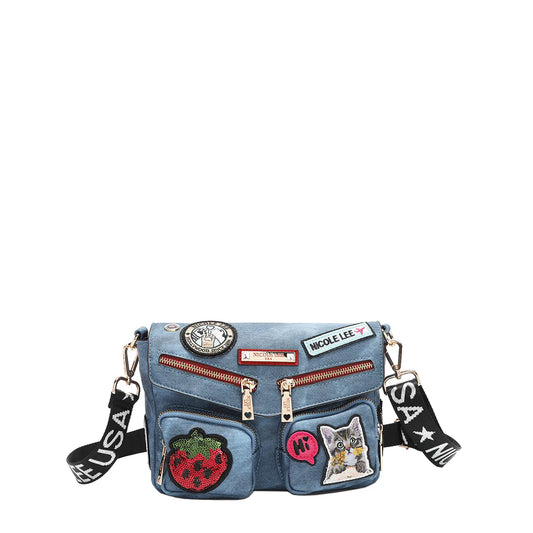 MULTI PATCH FLAP CROSSBODY - P17086 BLUE / GREEN / RED / BROWN