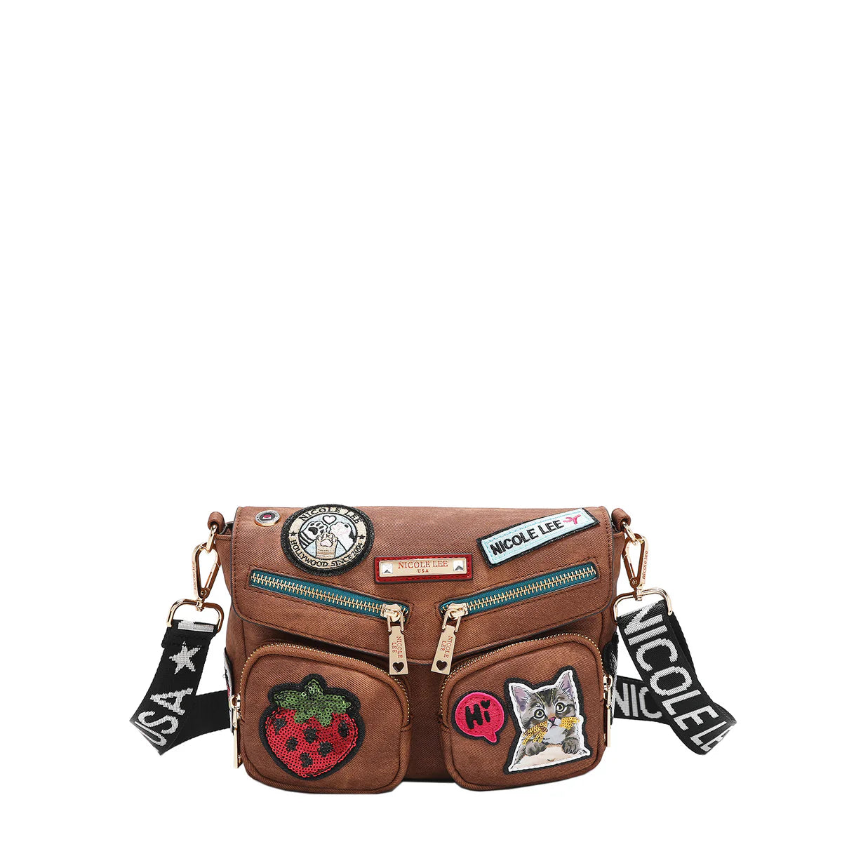 MULTI PATCH FLAP CROSSBODY - P17086 BLUE / GREEN / RED / BROWN