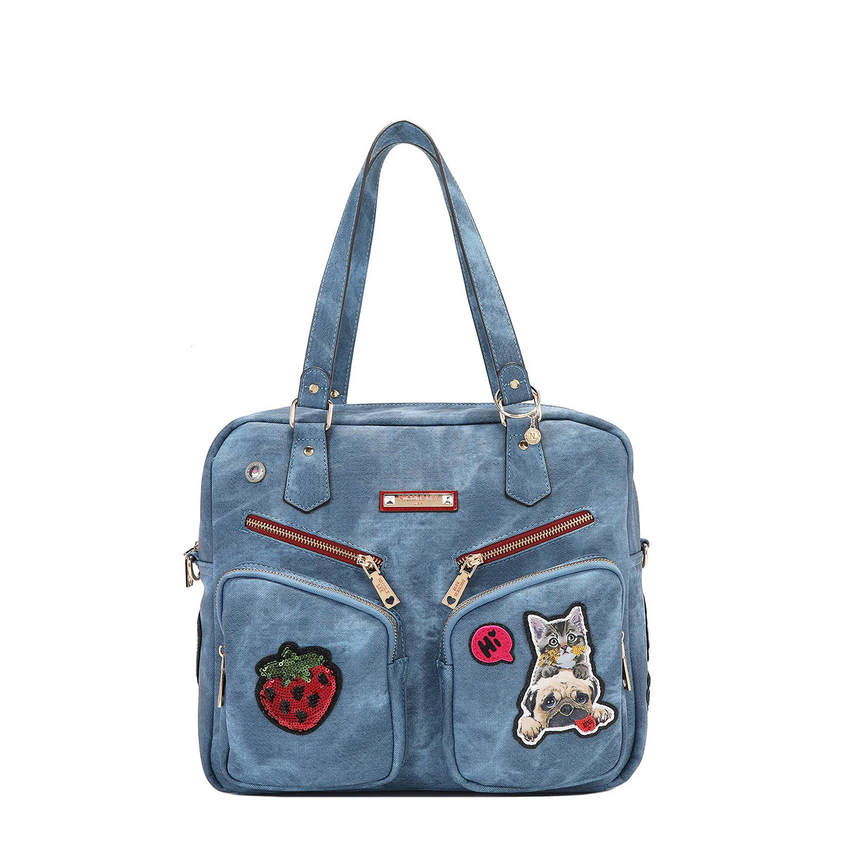 MULTI PATCH ZIPPER BAG -  P17087 GREEN / RED / BROWN / BLUE