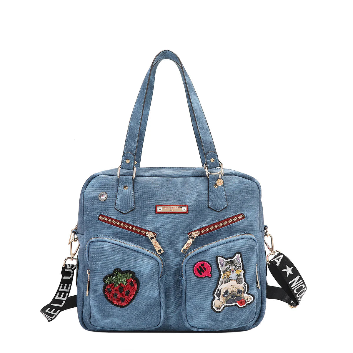MULTI PATCH ZIPPER BAG -  P17087 GREEN / RED / BROWN / BLUE