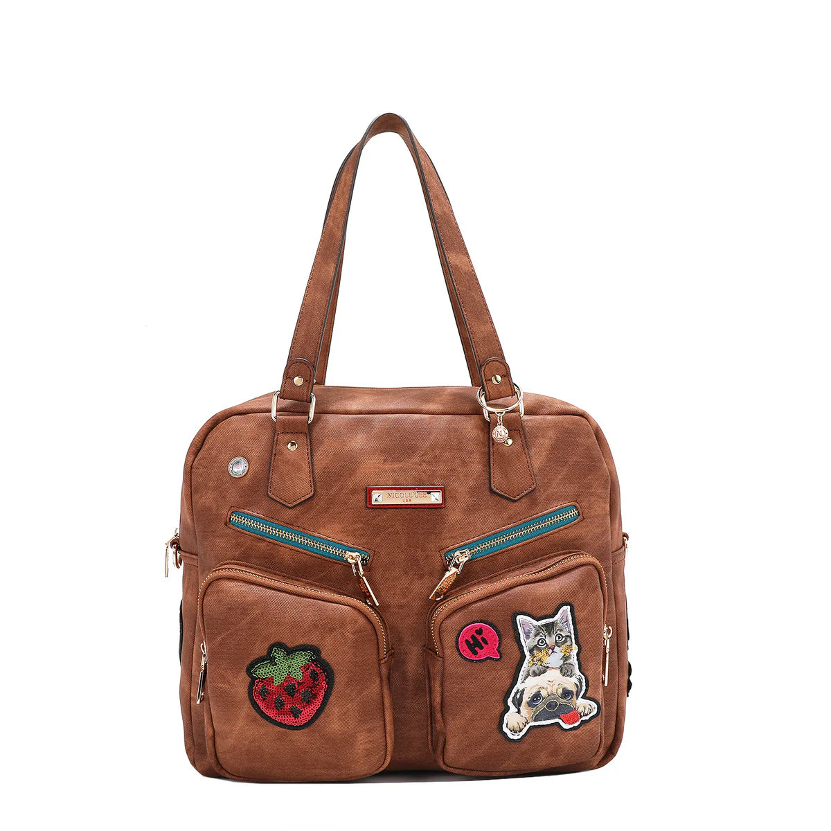 MULTI PATCH ZIPPER BAG -  P17087 GREEN / RED / BROWN / BLUE