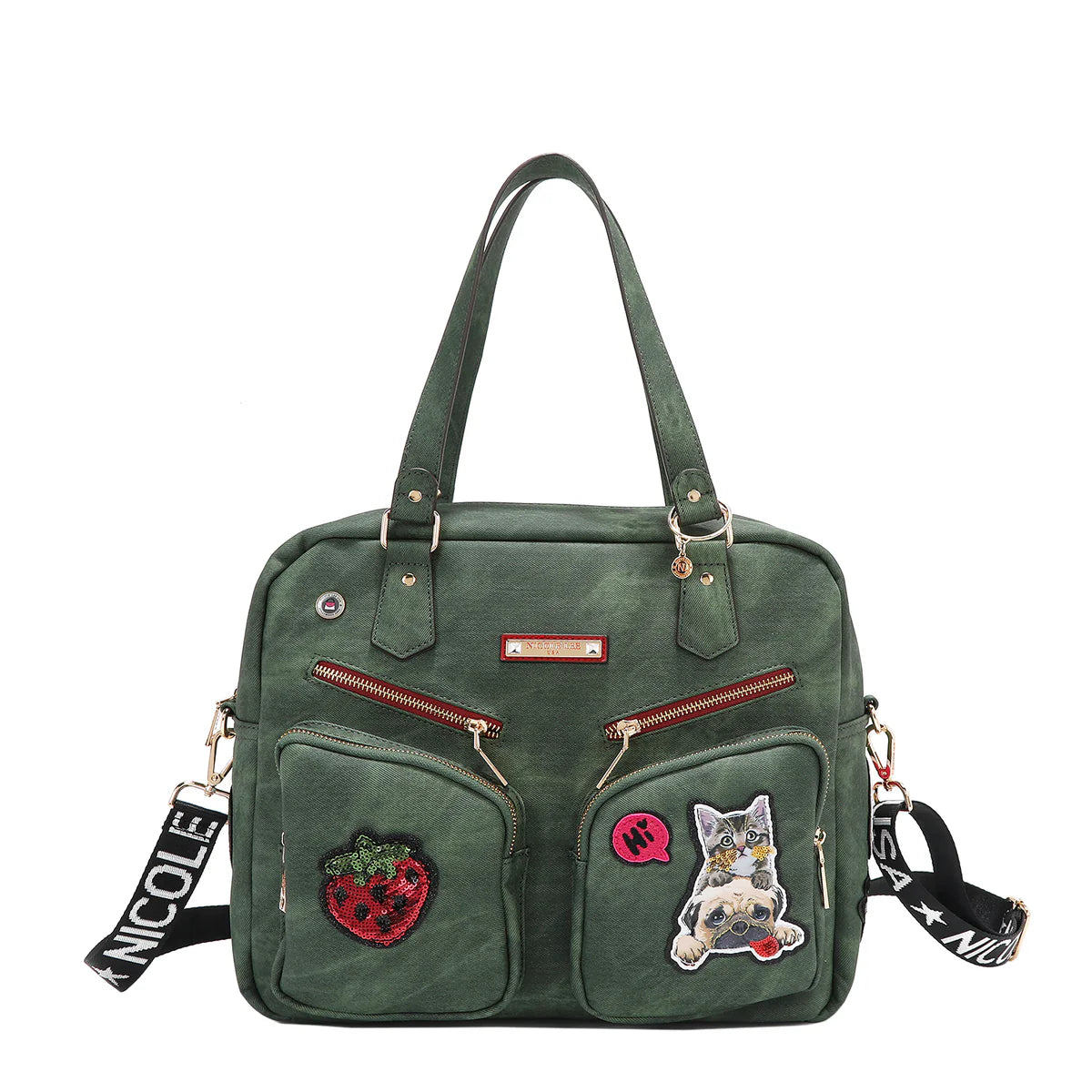 MULTI PATCH ZIPPER BAG -  P17087 GREEN / RED / BROWN / BLUE