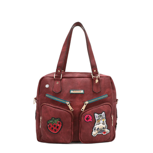 MULTI PATCH ZIPPER BAG -  P17087 GREEN / RED / BROWN / BLUE