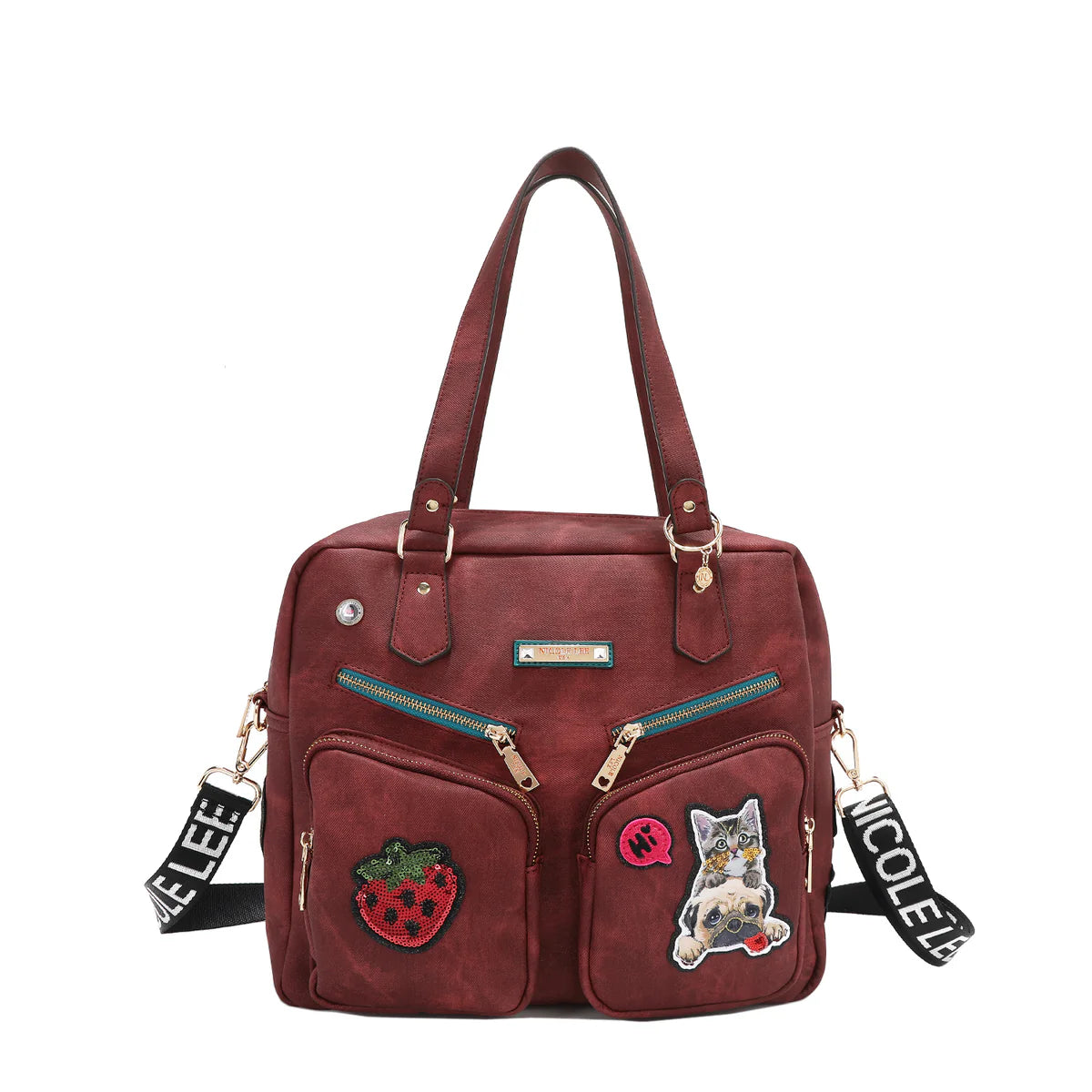 MULTI PATCH ZIPPER BAG -  P17087 GREEN / RED / BROWN / BLUE