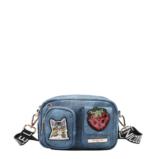 MULTI PATCH CROSSBODY - P17088 BLUE / GREEN / BROWN / RED