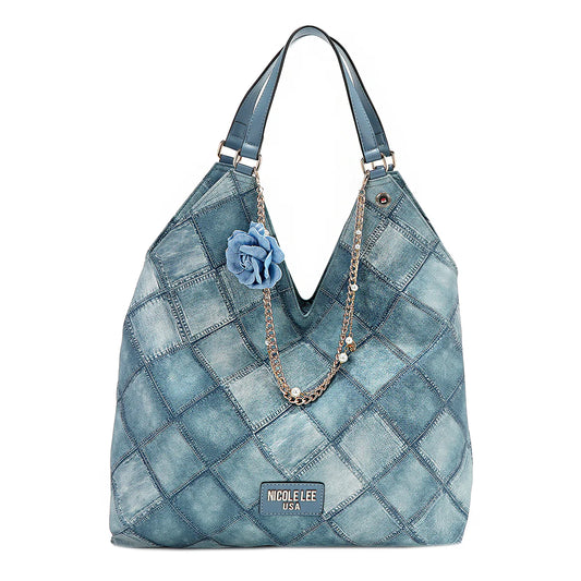 BLUE FLOWER LARGE SHOULDER BAG - P17089 BLUE