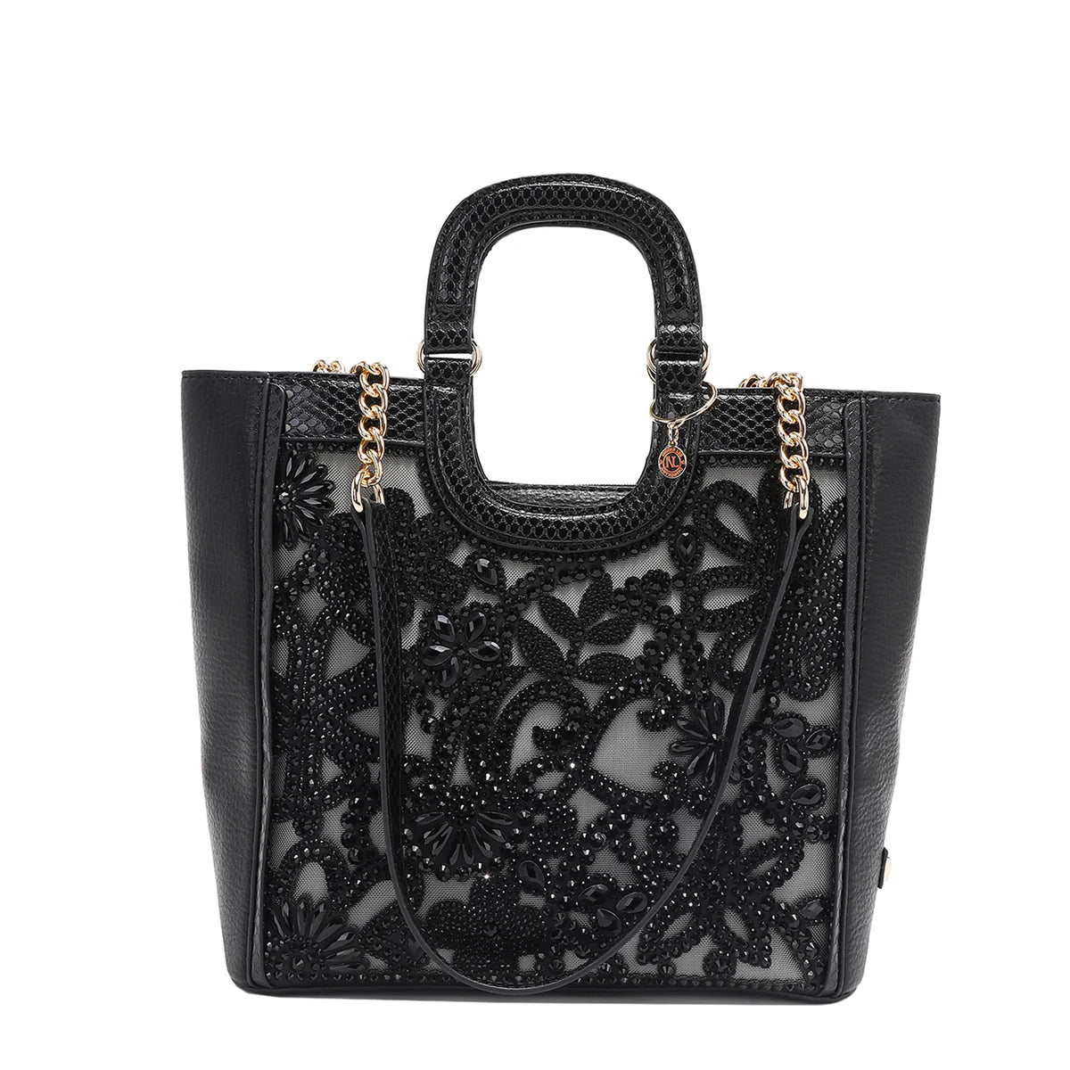 LACE TOP HANDLE HANDBAG -  P17096 BLACK