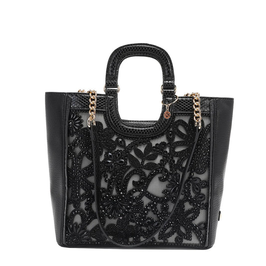 LACE TOP HANDLE HANDBAG -  P17096 BLACK