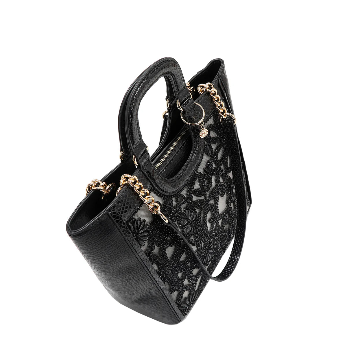 LACE TOP HANDLE HANDBAG -  P17096 BLACK