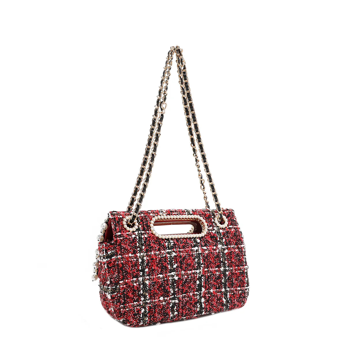 TWEED CLUTCH FLAP BAG - P17099 RED / GREEN / BEIGE / BLACK